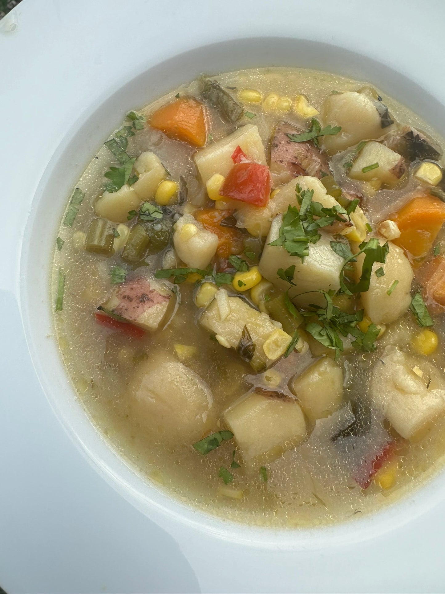 Soup - Sweet Corn + Potato with Roasted Peppers